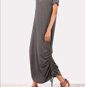 SALE! Gray Maxi Dress Short Sleeve, Drawstring NWT